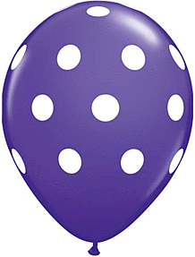 Purple balloon with white polka dots.