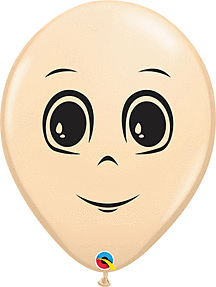 A beige balloon with a friendly smiling face and big eyes.