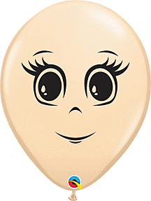 A beige balloon with a cute, cartoonish smiling face.