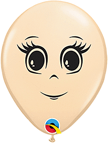 Smiling beige balloon with big eyes and eyelashes.