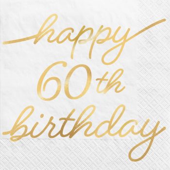 Happy 60th birthday gold script napkin.