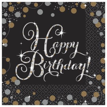 Happy Birthday" with sparkles and dots.