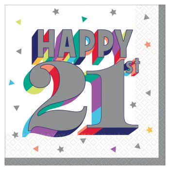 Colorful happy 21st birthday celebration design.