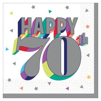 Colorful Happy 70th Birthday design with stars.