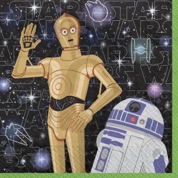 C-3PO and R2-D2 in space background.