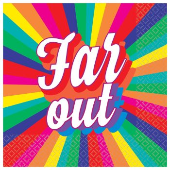 Colorful retro design with 'Far Out' text in white.