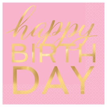 Gold "Happy Birthday" text on pink background.