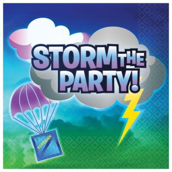 Storm the Party graphic with parachute.