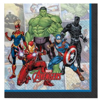 Avengers superheroes group illustration on napkin.