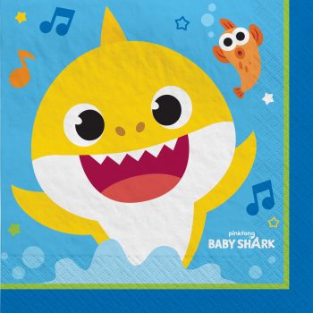 Yellow shark with musical notes and fish.