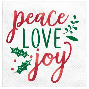 Peace, Love, Joy Luncheon Napkins, Hot-Stamped, 16ct
