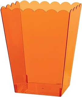 Orange scalloped-edge plastic popcorn container.