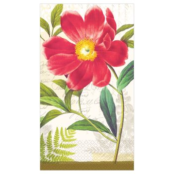 Red flower with green leaves illustration.