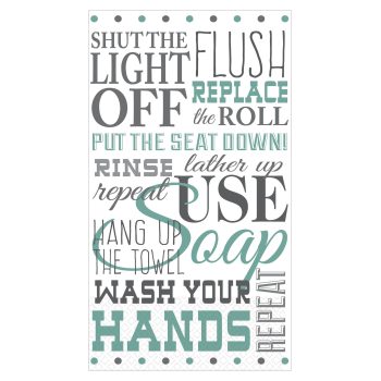 Bathroom reminder typography in various fonts.