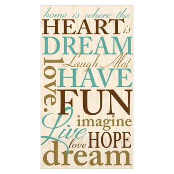 Inspirational words in various fonts and colors.