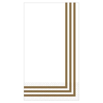 White towel with brown stripe design.