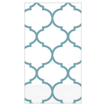 Blue geometric pattern on white background.