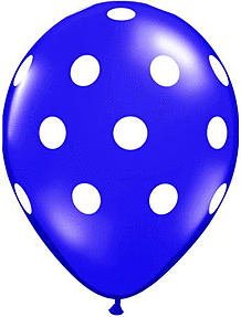 Blue balloon with white polka dots.