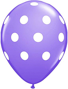 Purple balloon with white polka dots.