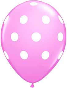 Pink balloon with white polka dots.