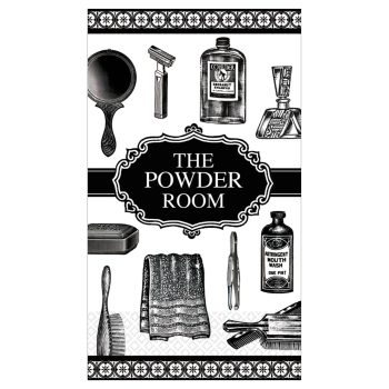 Vintage-style bathroom accessories illustration, "The Powder Room".