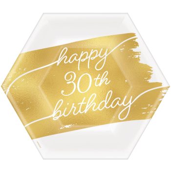 Gold "Happy 30th Birthday" hexagon sign.