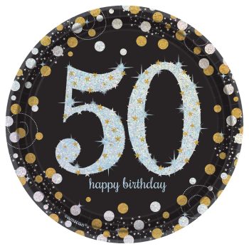 50th birthday celebration plate with sparkles.