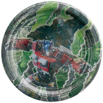 A round plate featuring an action-packed superhero design.