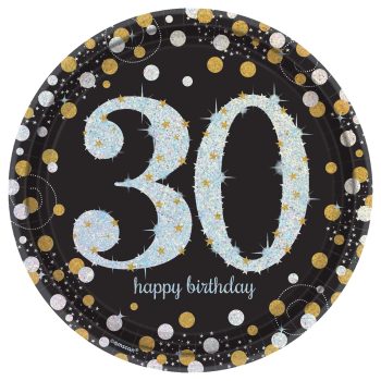 30th birthday plate with sparkling design.