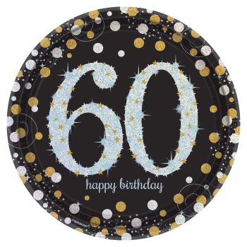 60th birthday plate with glittery design.