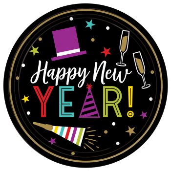 Bright New Year's Eve Round Plates 9" 8ct