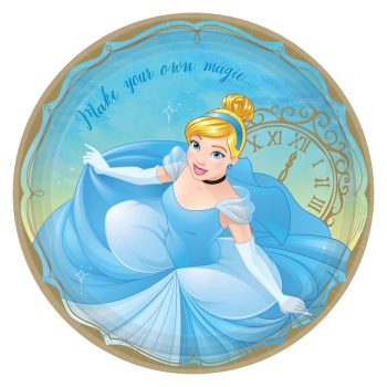 Princess in blue dress with clock background.