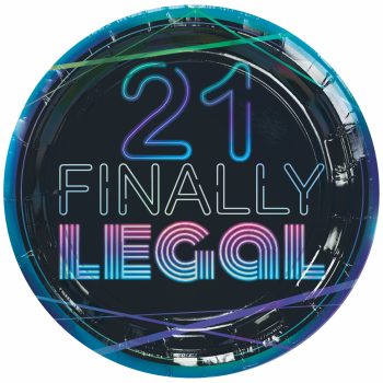 21 Finally Legal" birthday party plate.