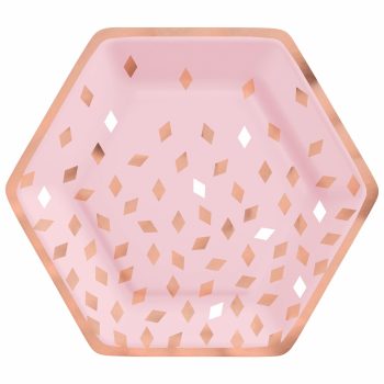 Pink hexagonal bowl with diamond cutouts.