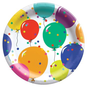 Colorful balloons on a decorative plate.