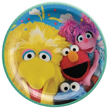 Colorful cartoon characters on a decorative plate.