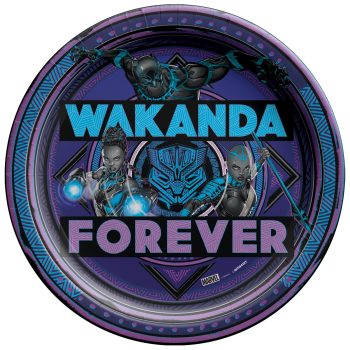 Wakanda Forever design with three characters.