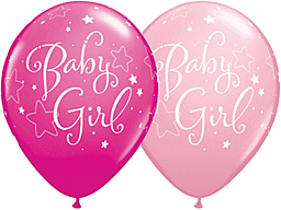Two pink balloons with "Baby Girl" text and star designs.