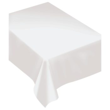 White tablecloth on a rectangular table.