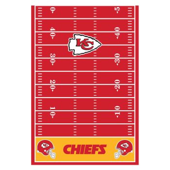 Kansas City Chiefs themed football field with team logos.