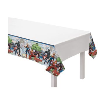 Tablecloth with superhero comic design.
