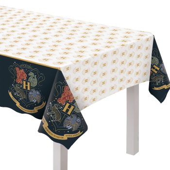 Table with themed decorative tablecloth design.