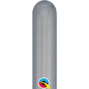 A gray balloon with a colorful logo near its base.