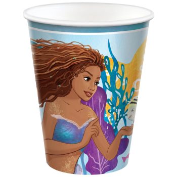 Mermaid with fish on decorative paper cup.