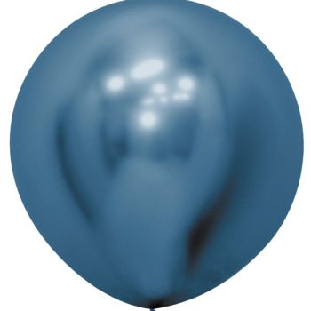 Blue shiny balloon against white background.