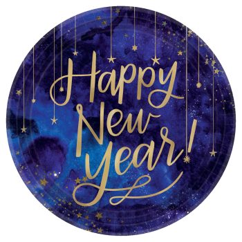 Midnight New Year's Eve Round Metallic Plates 8ct