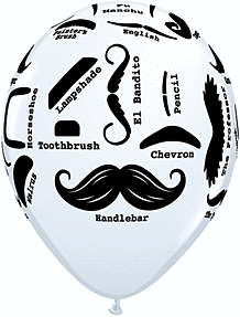 Balloon with various mustache styles labeled around a central mustache illustration.