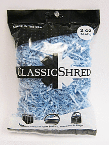 Bag of Classic Shred shredded paper in blue and white.