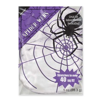 Spider web decoration packaging with spider graphic.