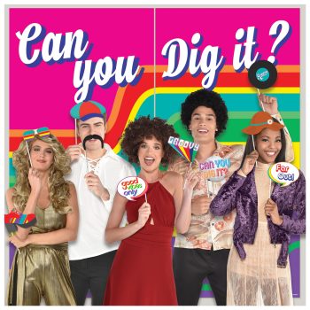 People dressed in colorful costumes posing with playful expressions under 'Can you Dig it?' text.